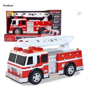 Maxx Action Large Fire Truck Toy Lights Sounds Friction Motor 12 Inch 911 Red